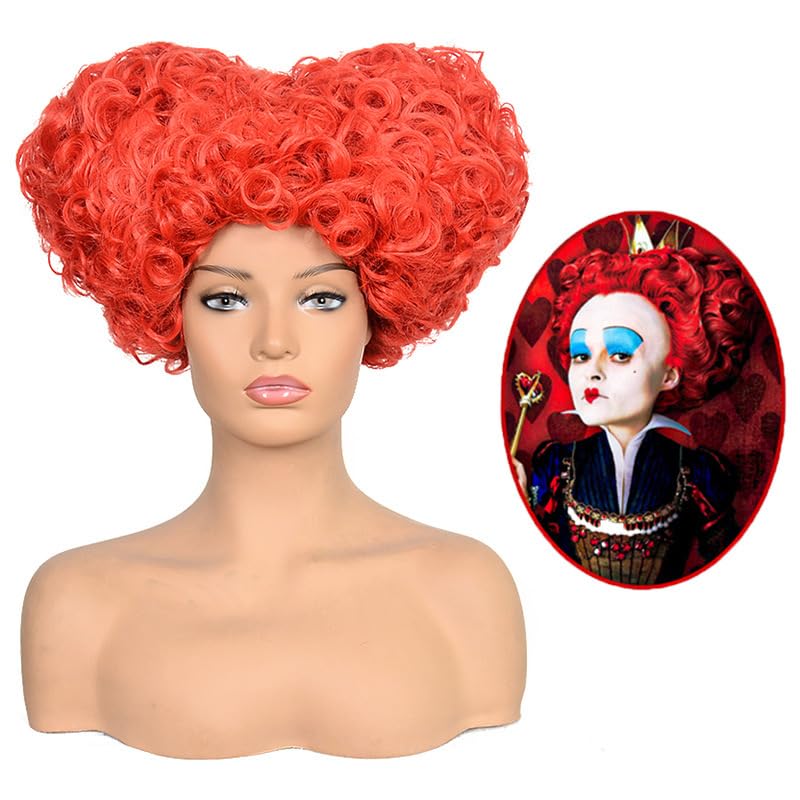 Party with EmmaShort Curly Bun Red Queen of Heart Wigs for Women Cosplay Costume Wig Heart Cosplay Wig Halloween Costume Sanderson Wig