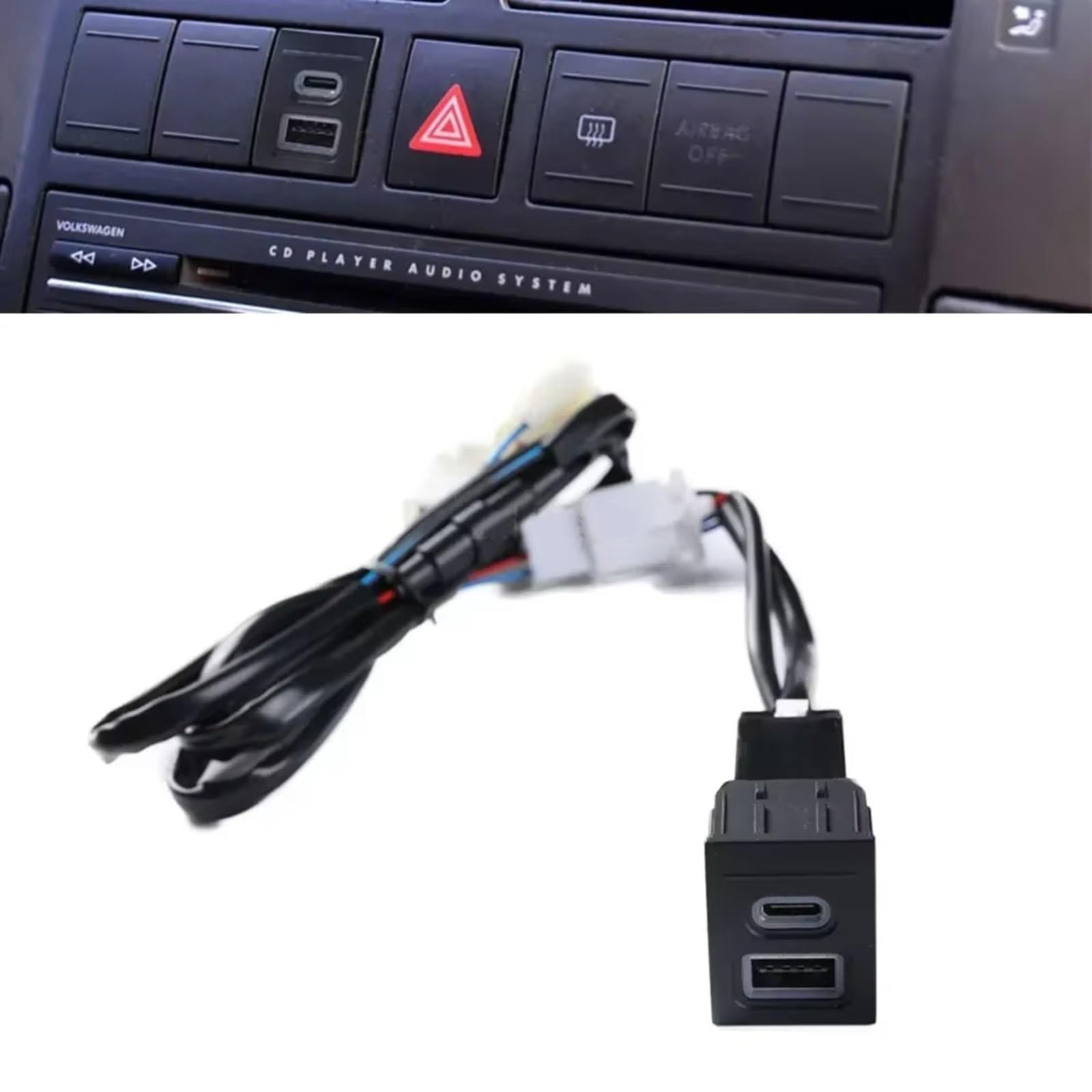 Compatible Con VW Para Polo 2004-2009 Dual USB PD QC3.0 12V Enchufe Para Encendedor Cigarrillos Rápido Para Cargador Reemplazo Alta Velocidad A Prueba Agua Puerto USB AUX Jack