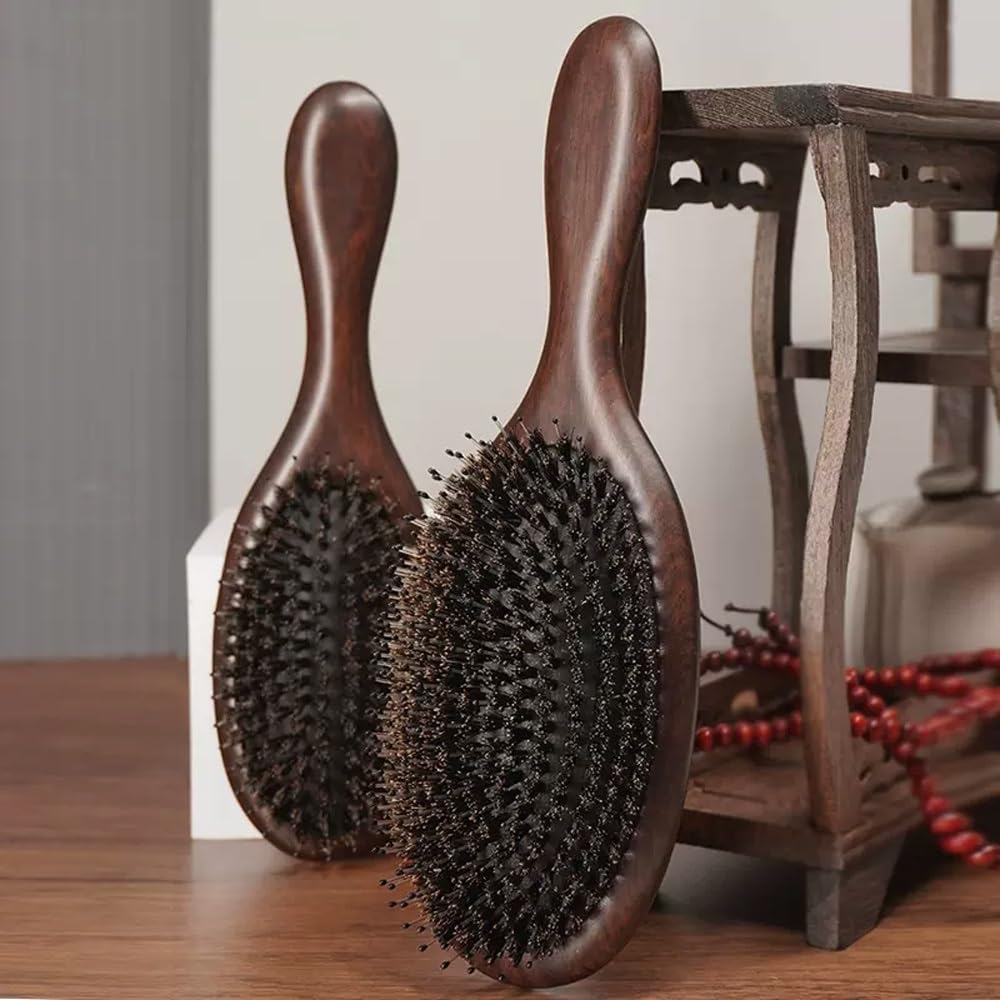 Cepillo de pelo de cerdas de jabalí, cepillo de paleta de cerdas de jabalí 100% puro for mujeres, hombres, cabello fino, fino, largo, rizado o cualquier tipo de cabello, restaura el brillo y la textur