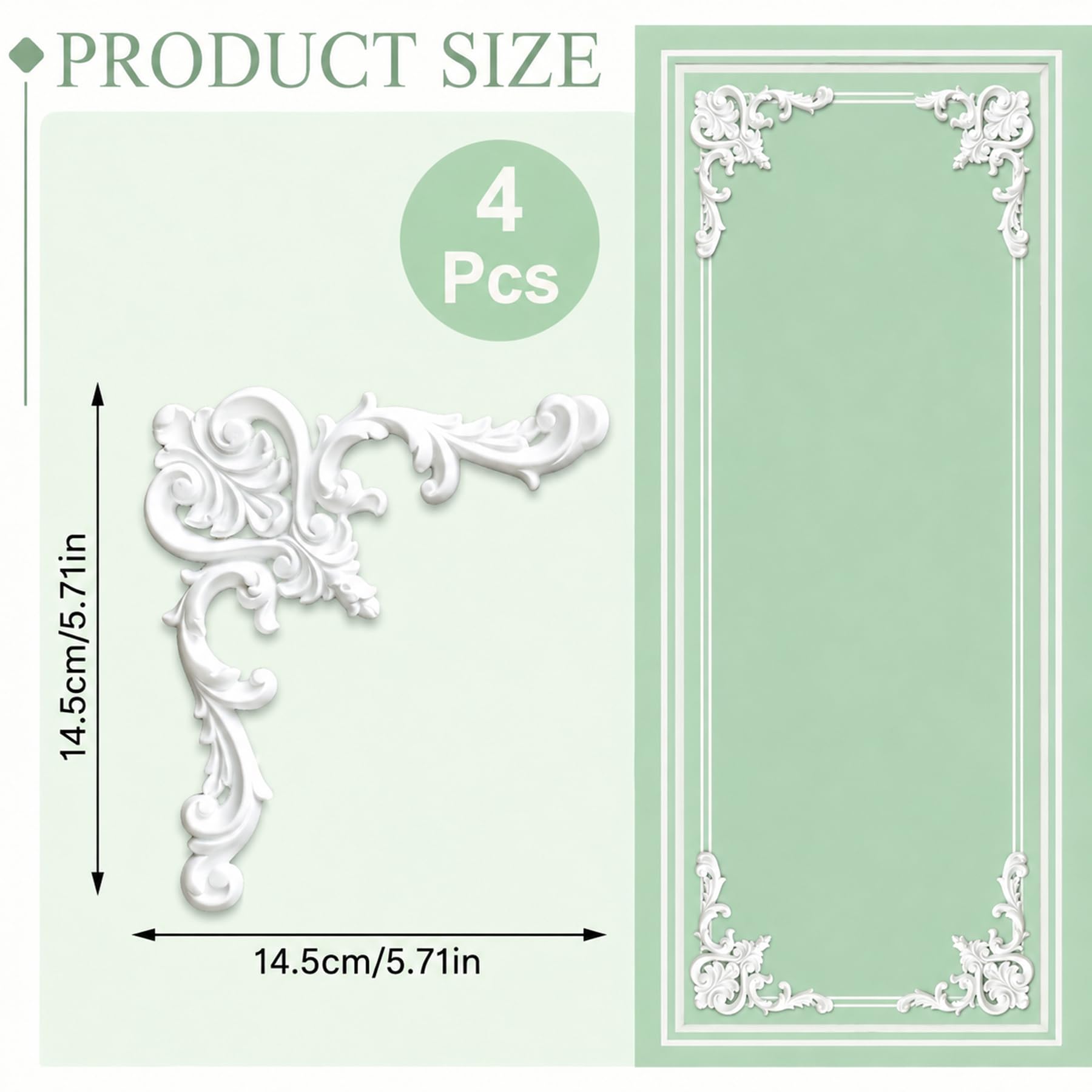 4 PCS Angolari Decorativi per Pareti E Soffitti in PU Modanature Angolari 3D con Decorazioni Floreali Profili Decorativi Verniciabili per Cornici E Angoli Elegante Finitura