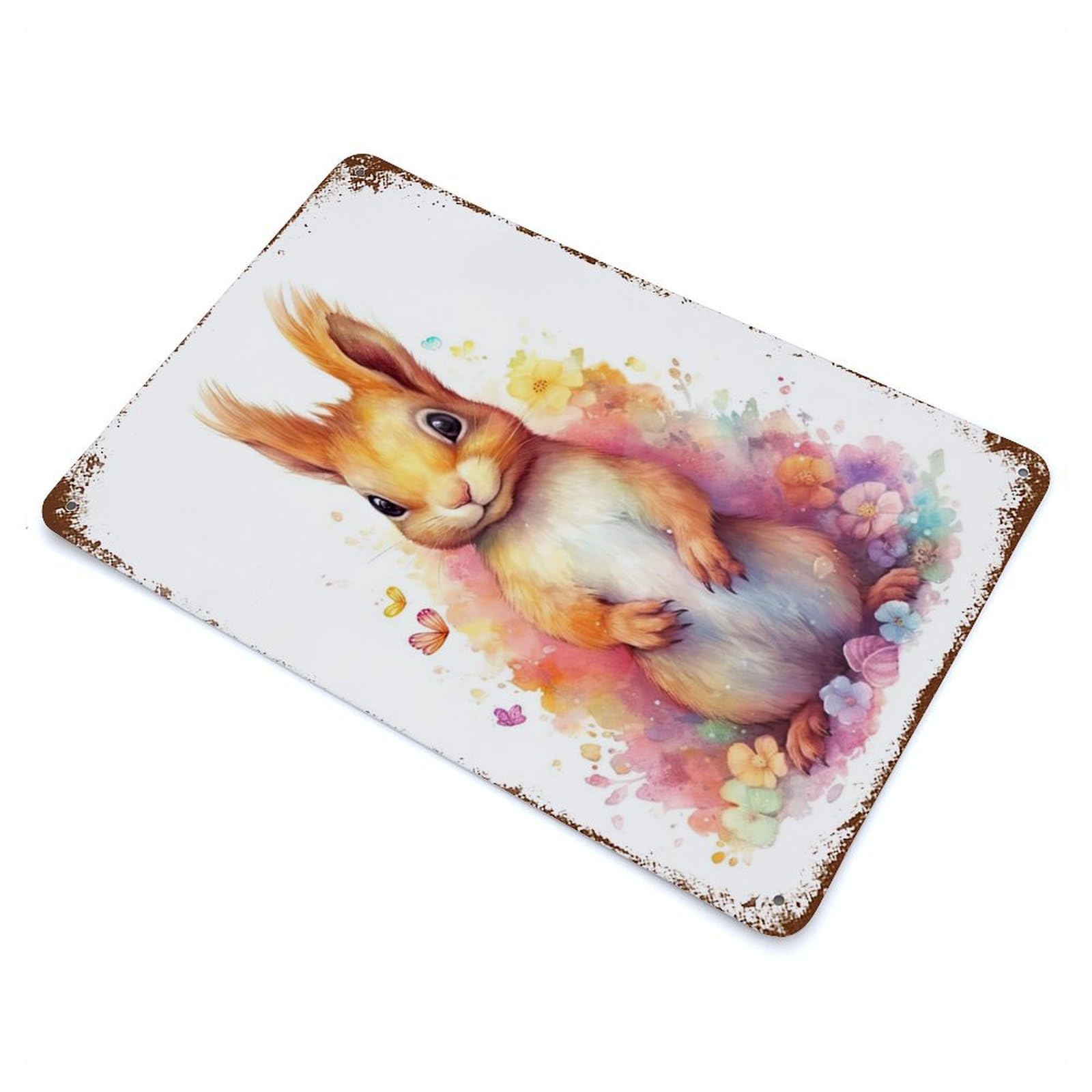 Garage Style Watercolor Squirrel Art Vintage Rust Metal Sign 11.8"x7.9", Shabby Chic Decor for Bar And Workshop