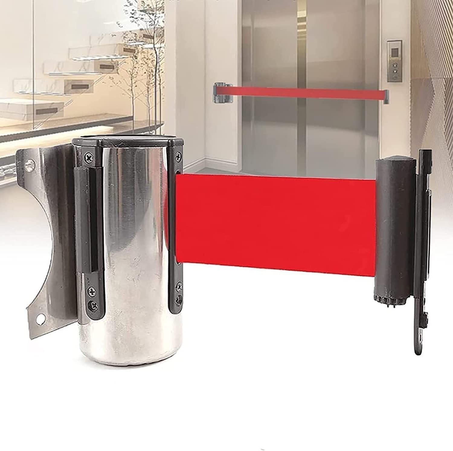 Intrekbare riem wandmontage, vaste wandmontage intrekbare riembarrière met ABS-behuizing, for crowd control barrière touw partitie Slijtvast (Size : 5m