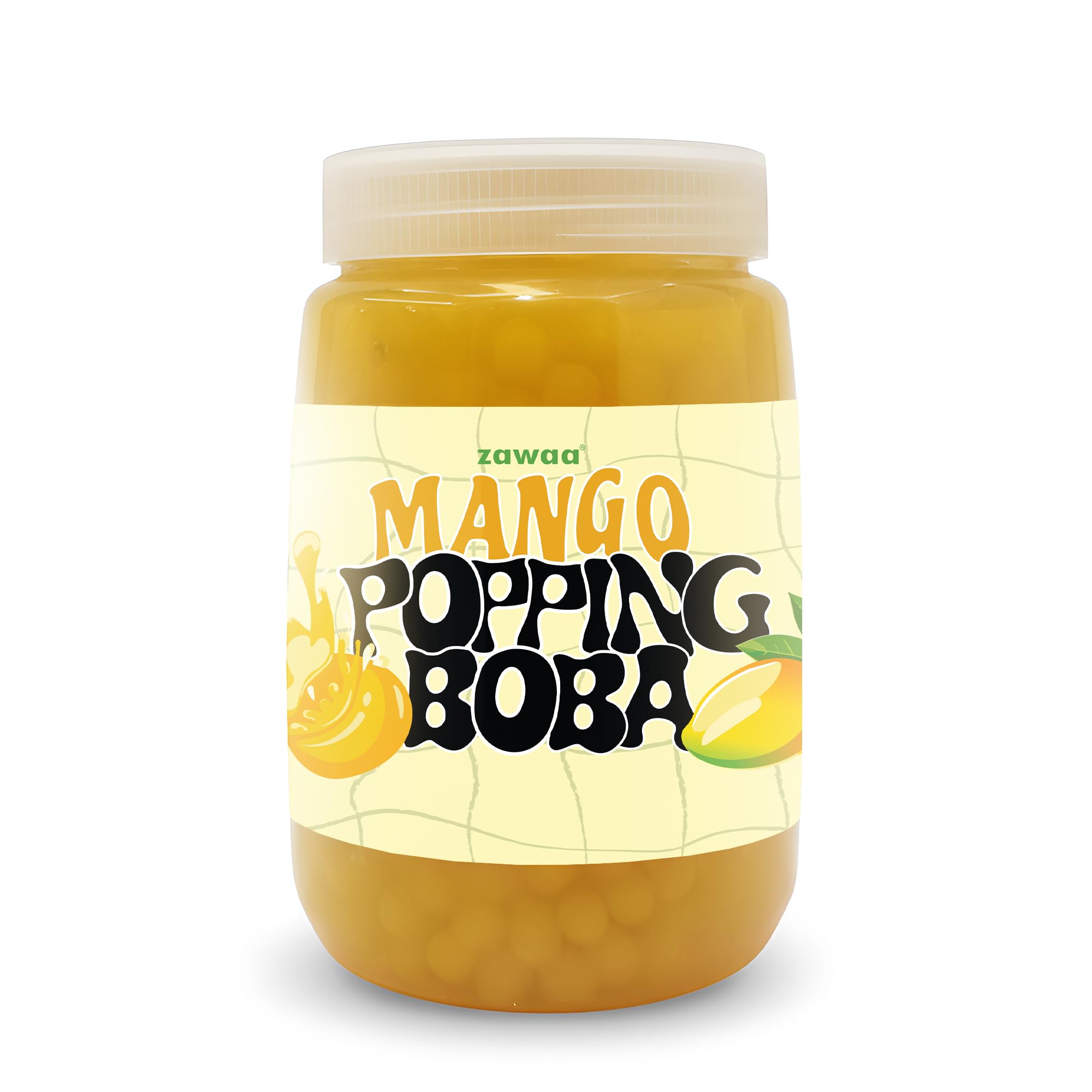 ZAWAA Foods Mango Popping Boba Pearls 1kg – Bursting Boba for Bubble Tea - Mango Flavor | Includes 10 Paper Straws