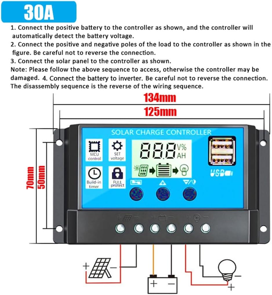 Solar Power System Set 36W Folding Solar Panel with Four USB Chargers + 3000W Power Inverter DC12V-110V/220V + 30A Solar Charge Controller(Black,12V-220V)