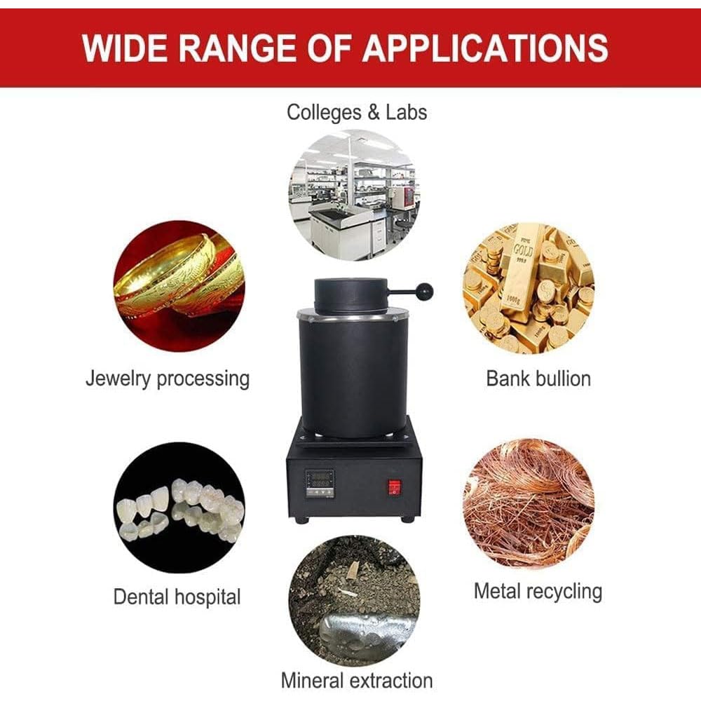 TBLOTYD Gold Melting Furnace, 1600W Digital Melting Furnace Machine, with Graphite Crucible, Metal Casting Furnace Equipment, for Casting Refining Precious Metals