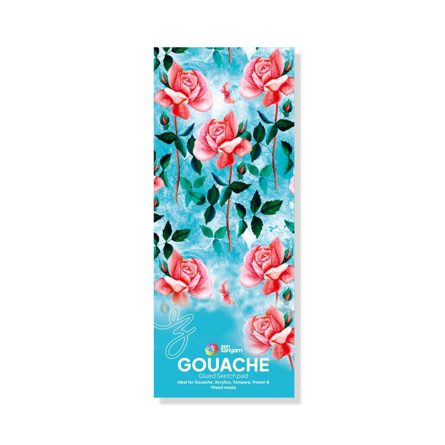 Zen Sangam Artists’ - Bookmark Gouache Glued Sketch Paper Pad - 300 GSM - Cold Pressed - (24 Sheets) - Rough Grain Surface - Size (25x10cm) - Gouache Book