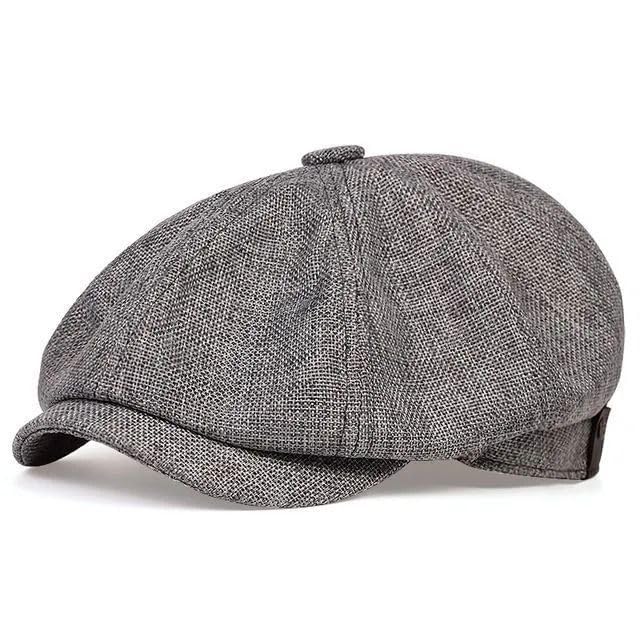 Image of Linen Men's Newsboy Flat Cap .8 Panel Ivy Cabbie Hat,Breathable Summer Gatsby Ivy Irish Fishing Hats,Paperboy Hats for Men