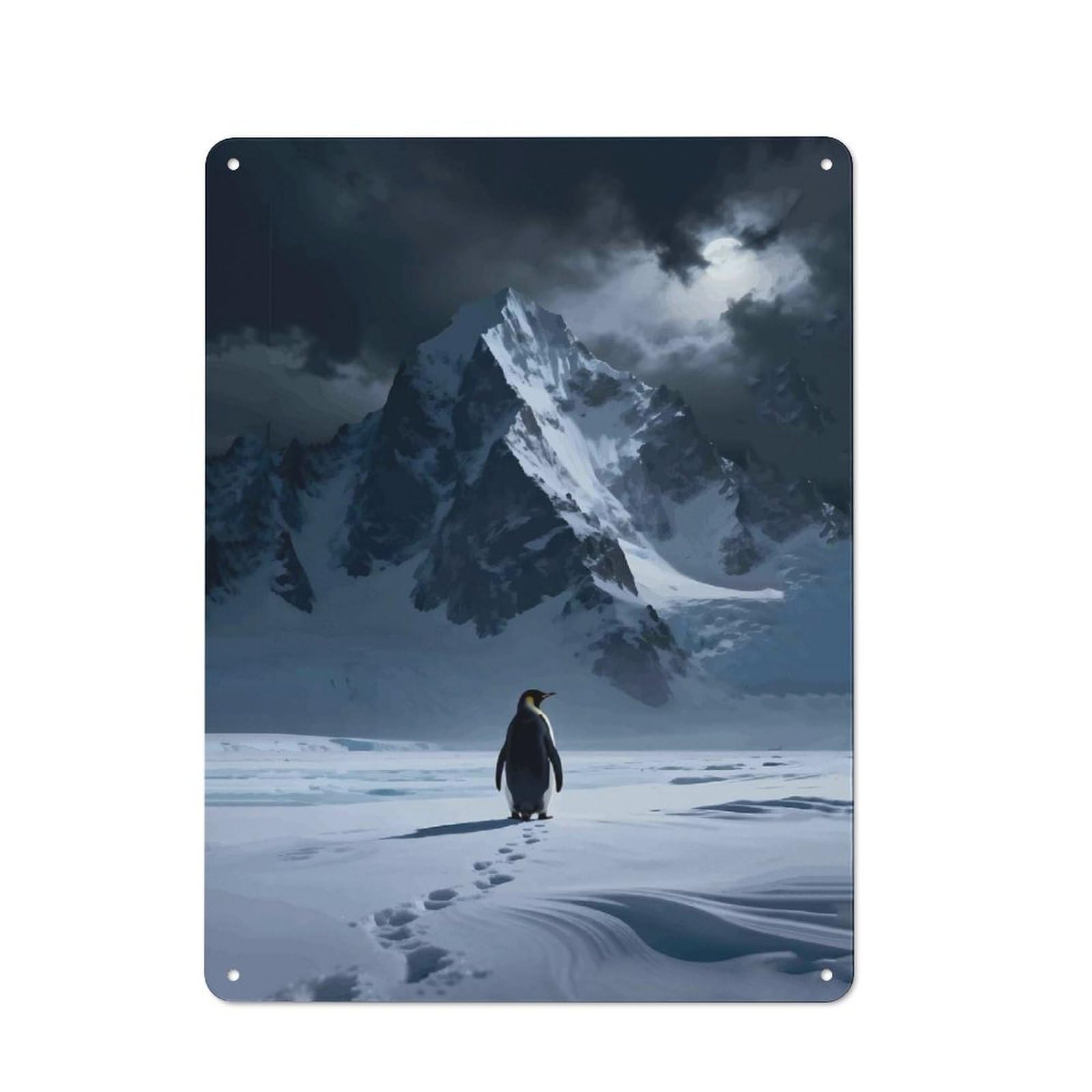 Junmoney Style-5 Tin Wall Plaque 40X30cm With Penguin In Snowy Mountains For Guest Room Or Hallway, A Decorative Christmas Gift For Home Decor Collectors