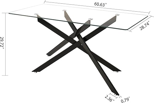 Miniatura 81 de Mesa de comedor de cristal de 51 pulgadas para 4, mesa de comedor rectangular contemporánea con parte superior de vidrio templado y patas de acero