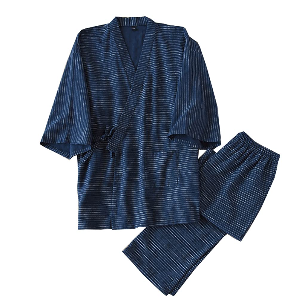 Thefancypumpkin Men's Color 01 Jinbei Japanese Yukata Kimono, L