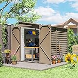 Outsunny 4.6' x 9' Steel Outdoor Storage Shed, Lean to Shed, Metal Tool House with Foundation Kit, Lockable Doors, Gloves and 2 Air Vents for Backyard, Patio, Lawn, Brown