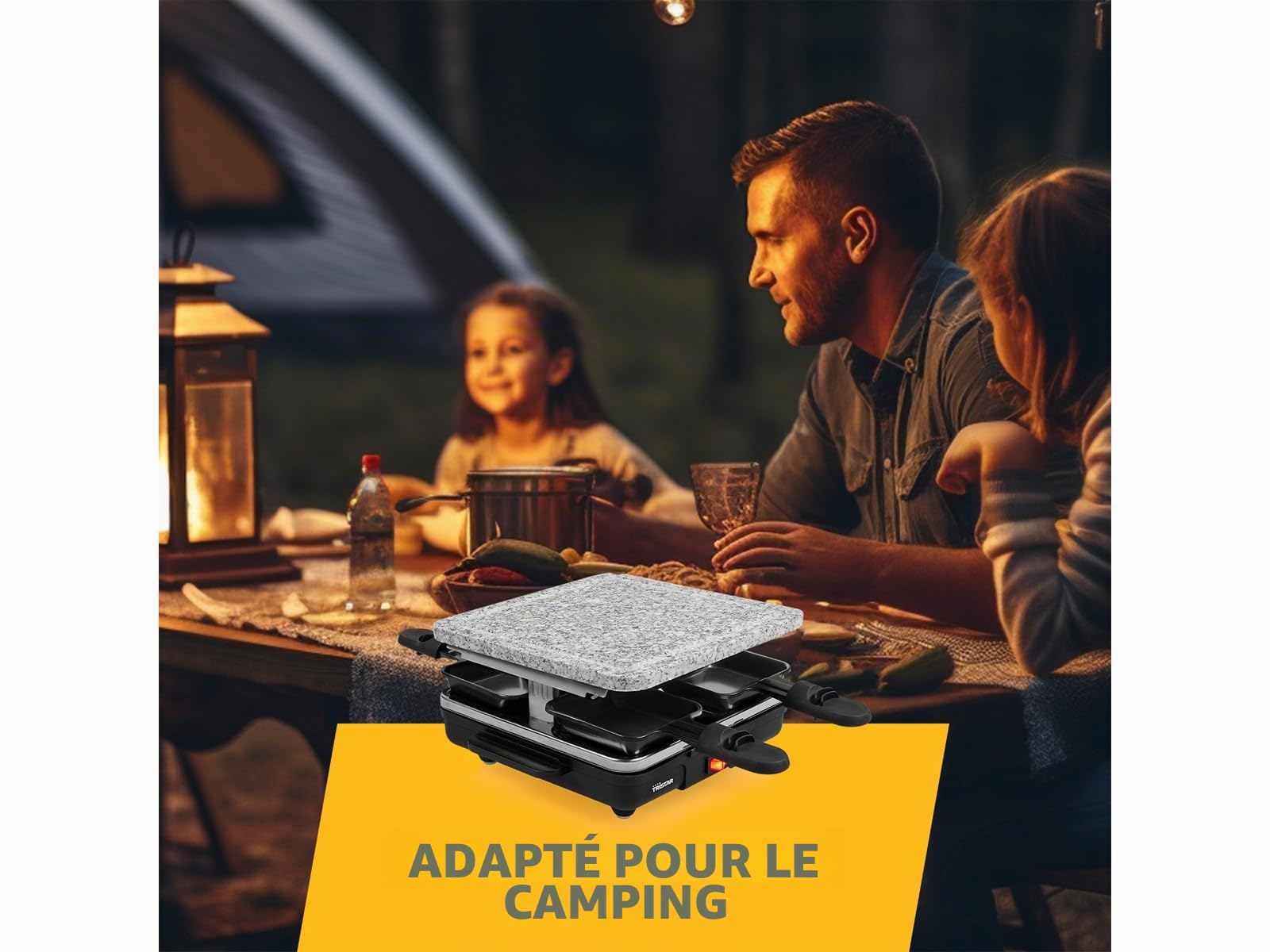 Raclette avec plaque en pierre 21 x 21 cm pour 4 personnes - Barbecue en pierre 600 W