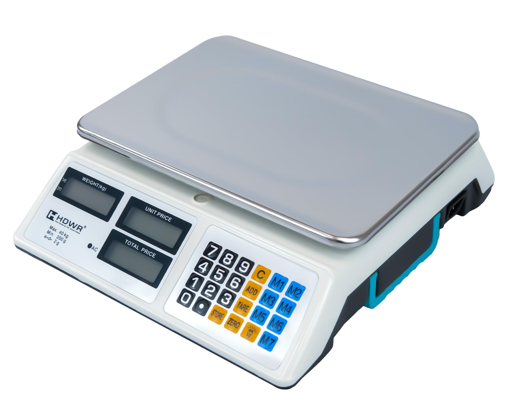 Báscula de Tienda, Electrónica, Pantalla Digital, Capacidad de Carga de hasta 40 kg, 3 Pantallas, Dimensiones de la Plataforma 32 x 23 cm, Báscula de Tara, Precisión de 2 Gramos, HDWR wagPRO-S40