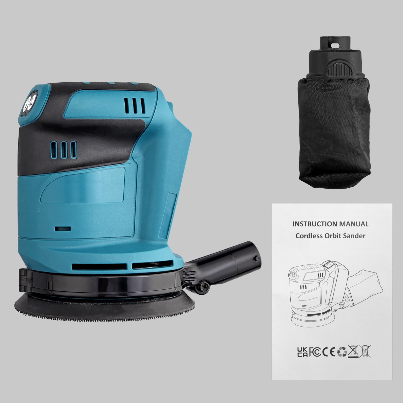 AMTOVL Levigatrice Rotanda Orbitale 3 Livelli Regolabile Levigatrice Professionale per Levigare Cerare Lucidare Legno Metallo Vernice Con 5PZ 125mm Dischi Abrasivi Orbit sander Batteria NON Inclusa