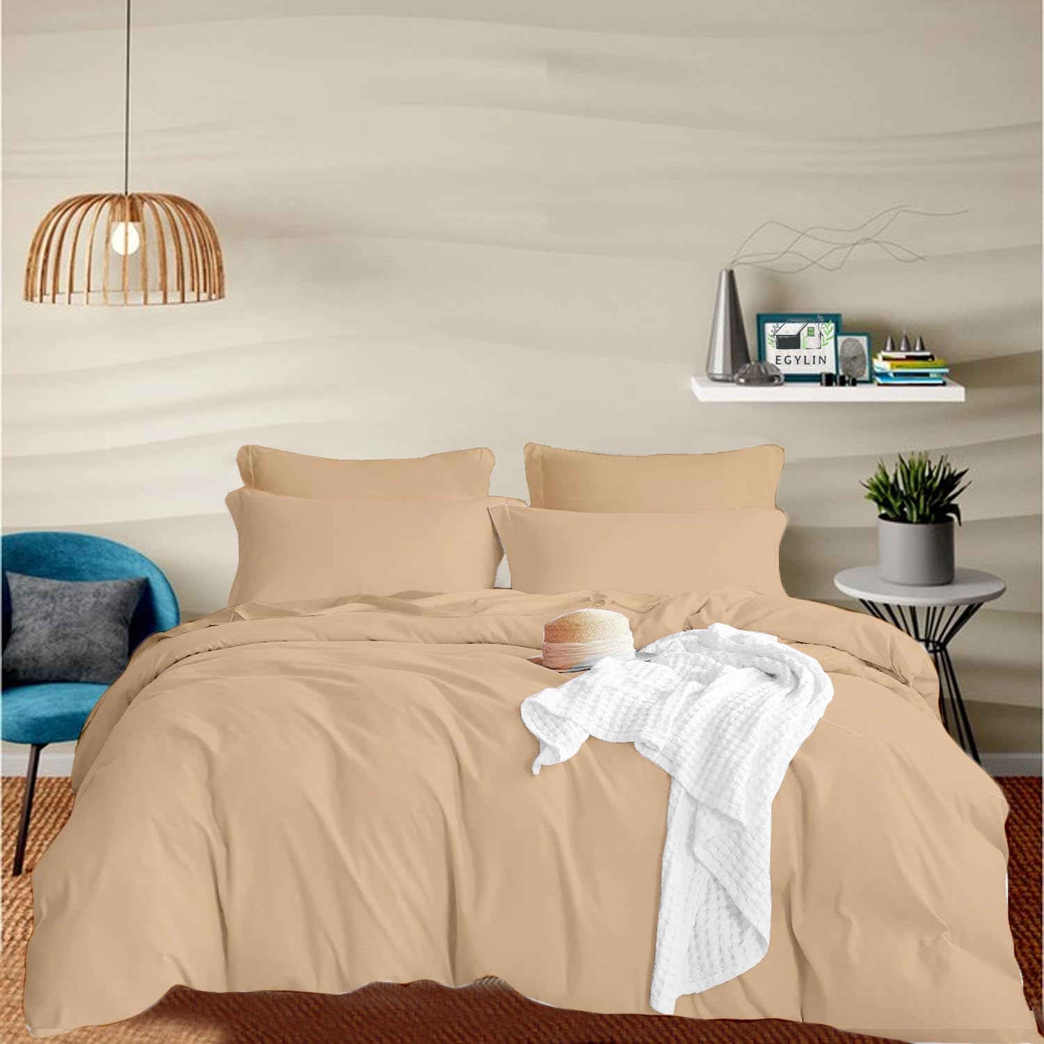 EGYLIN 800 TC Beige Duvet Cover Set Emperor Size 100% Long Staple Cotton Beige Quilt Cover With 2pc PillowShams, Luxury Hotel Quality Super Soft Sateen Duvet Cover Set