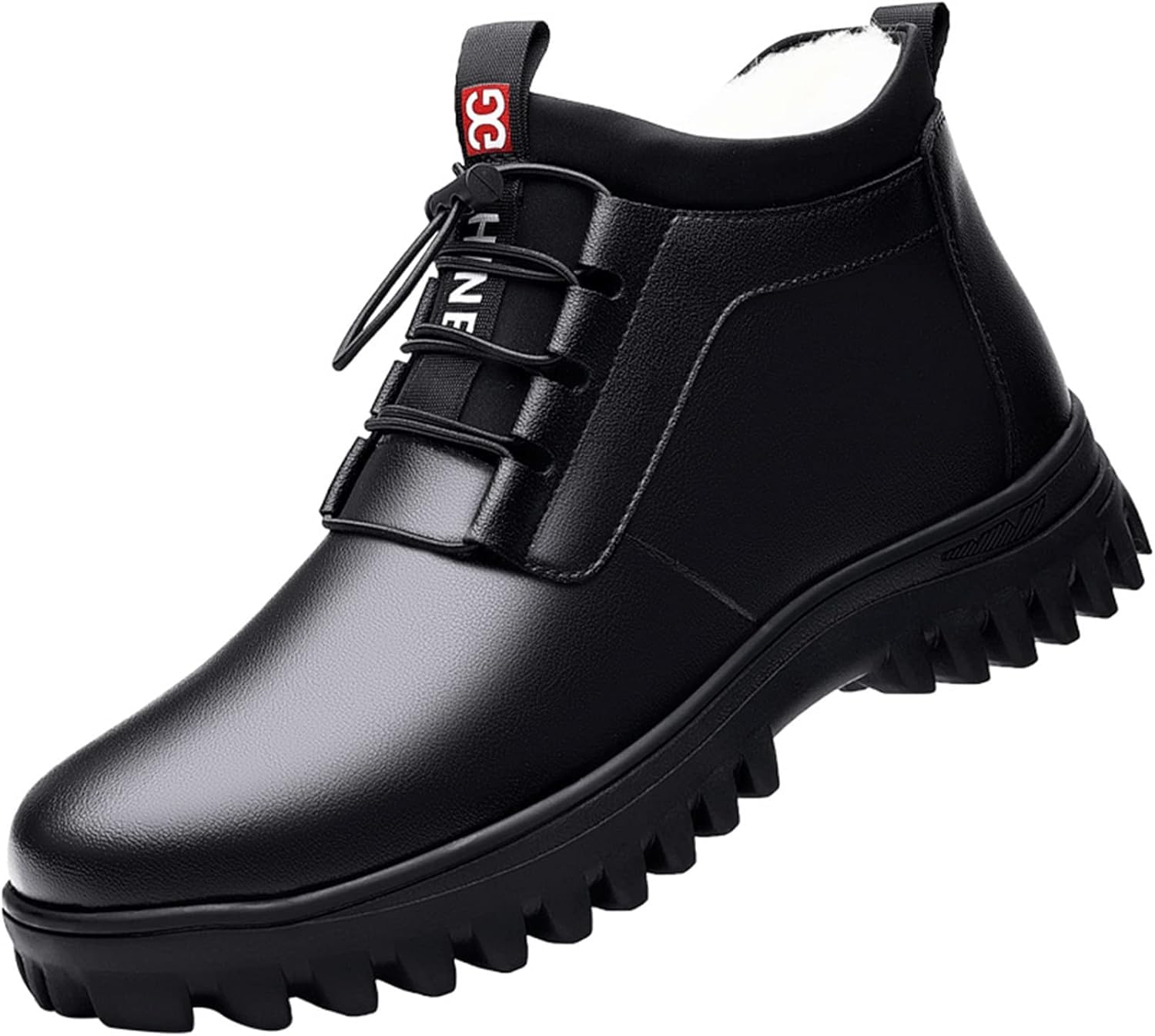 Bottines en cuir de vache véritable noir taille 47 avec doublure chaude en peluche pour homme