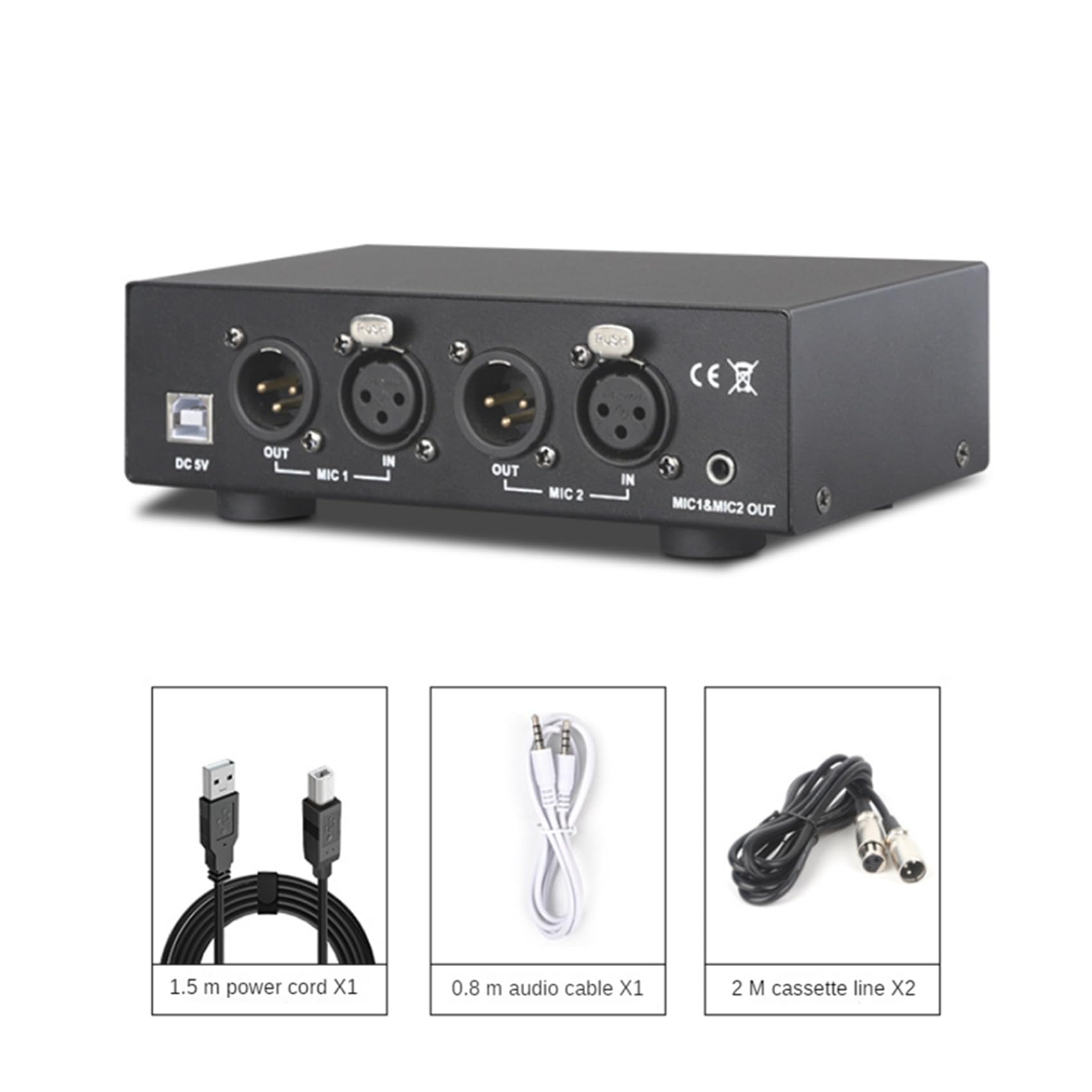 2X Alimentatore Phantom 48V A 2 Canali, Alimentazione Phantom Compatta Universale per Apparecchiature di Registrazione Musicale con Microfono A Condensatore
