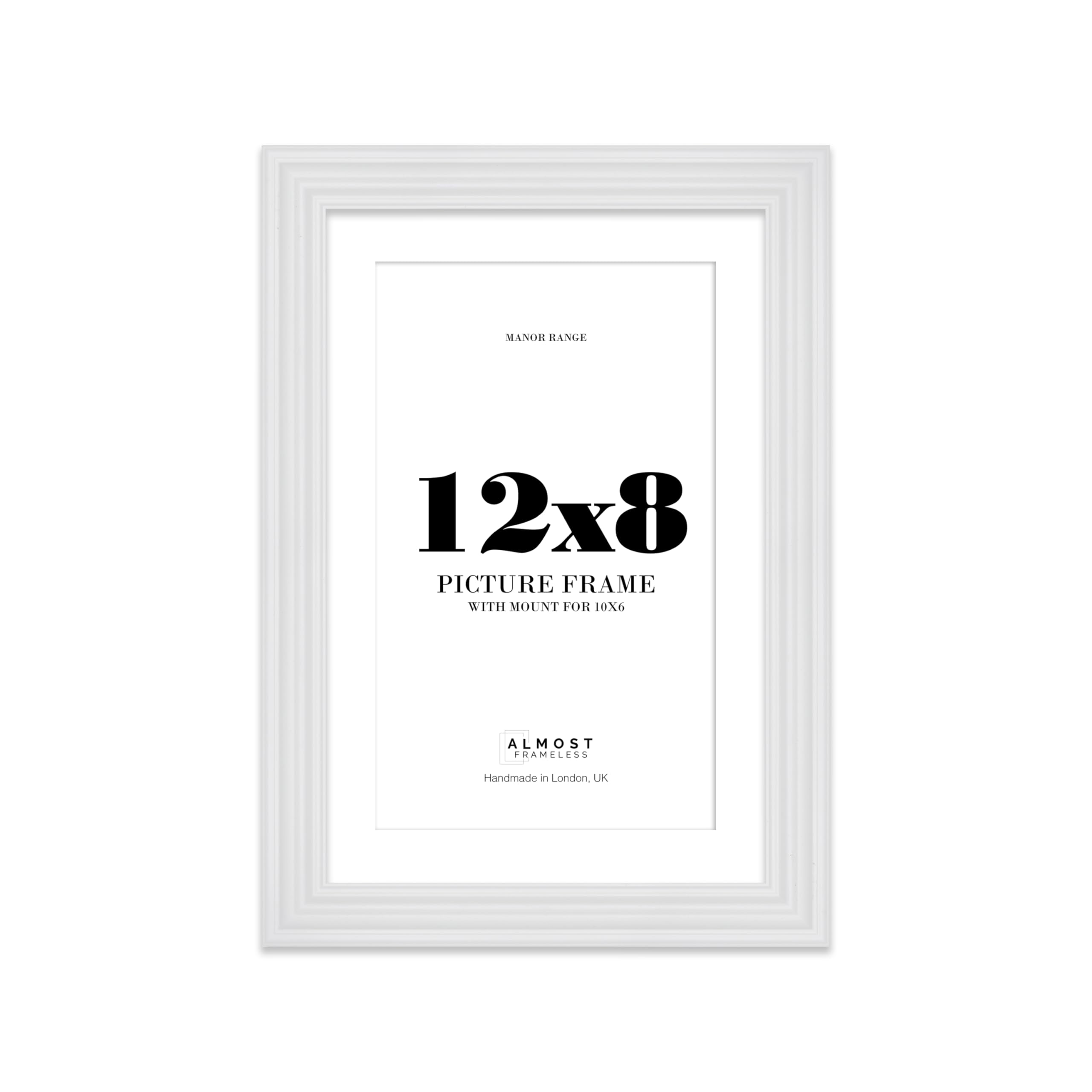 12x8" White Picture Frame - 12x8" Frame with 10x6" Mount for 12x8"/10x6" Pictures Luxurious Style Antique-Inspired Home Accessories, 1 Pack