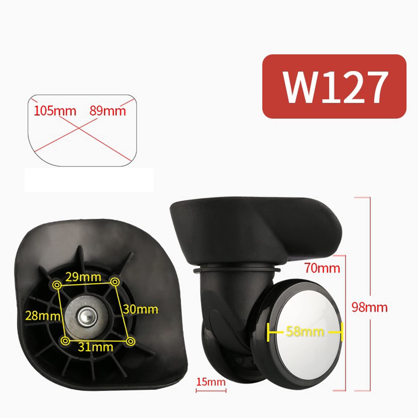 PIWINE Gepäckräder, Universal-Gepäckrollen, 1 Paar Ersatz-Gepäckräder, Ersatz-Spinnerrolle for die Reparatur von Kofferrädern (W127)