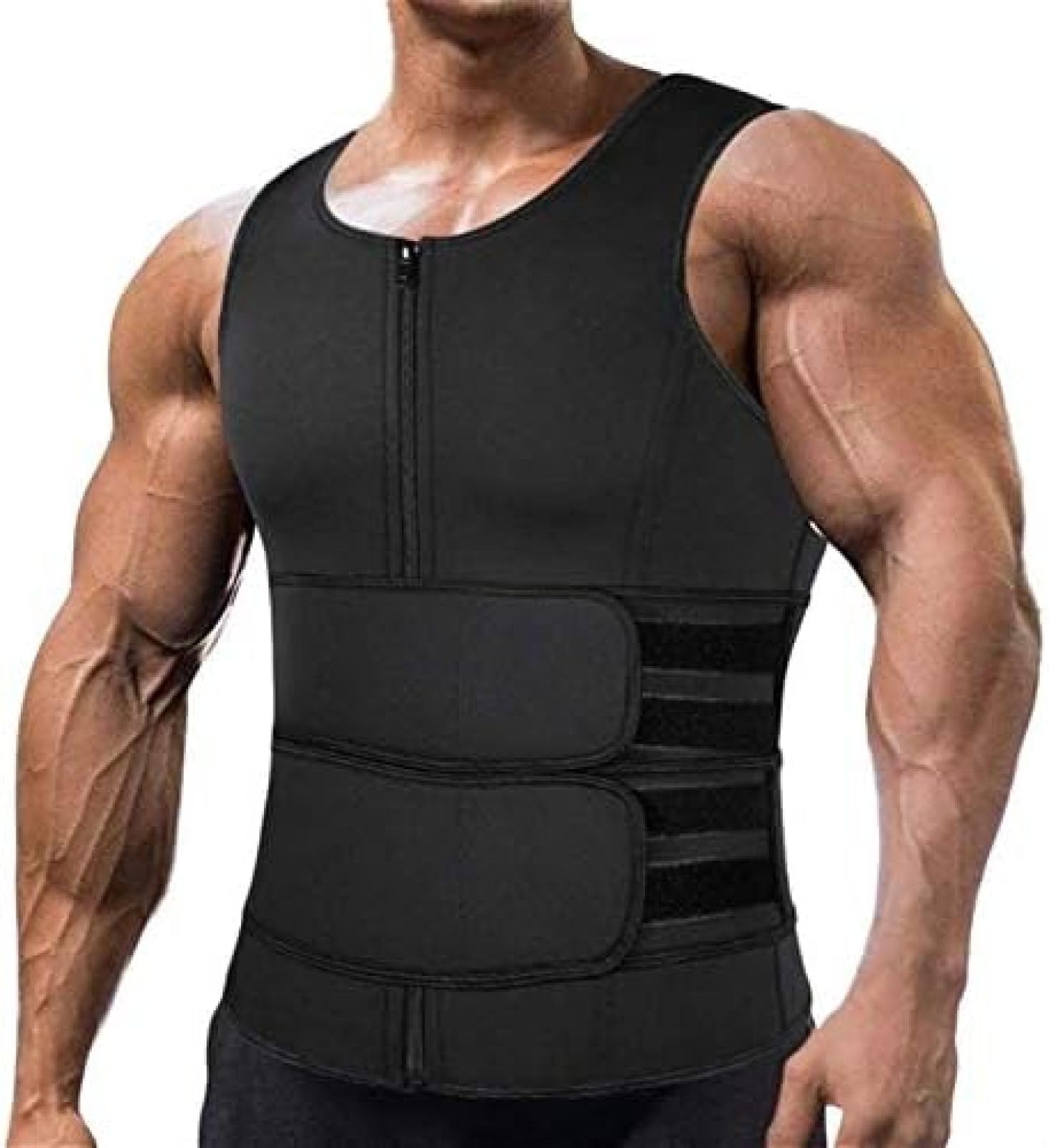 Herren Body Shaper Bauchweg-Weste Mit Taillentrainer-Gürtel, Neopren-Bauch-Shapewear, Tank-Top, Bauchgürtel Für Männer, Sauna-Schweißgürtel,Schwarz,3XL,YUYANAIAI