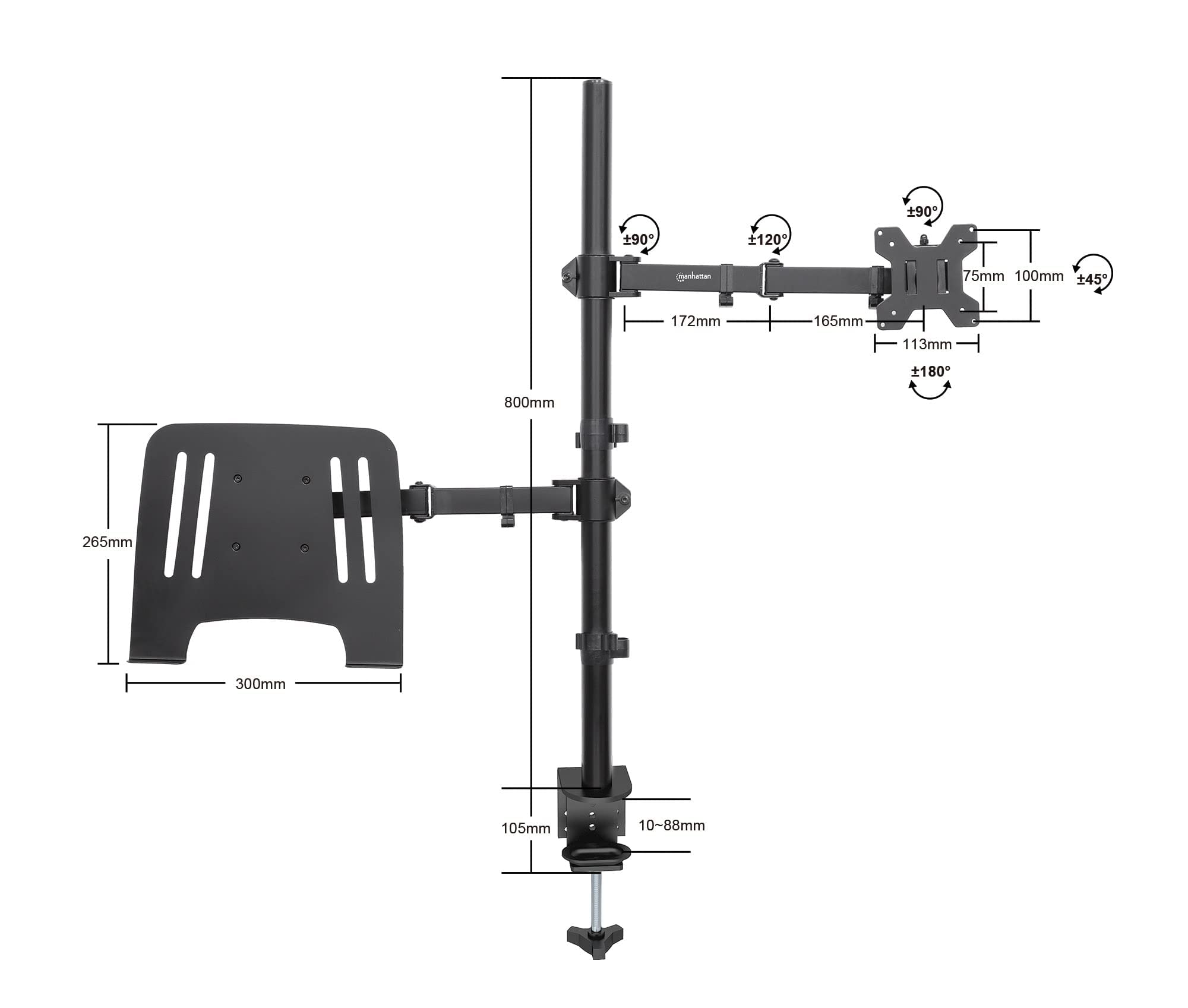 MANHATTAN 462136 Supporto da Scrivania Braccio per Monitor 13-32" e Mensola per Laptop