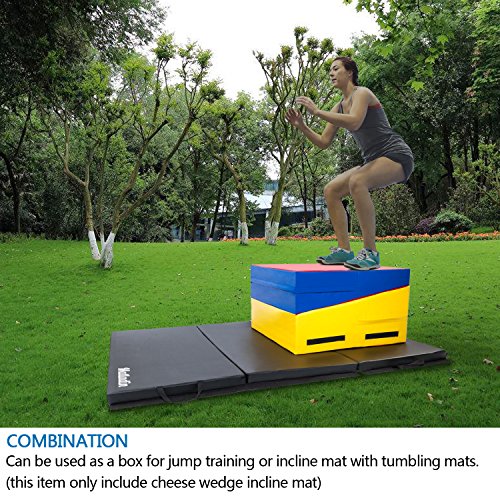 Matladin Folding Gymnastics Cheese Wedge Incline Mat, Gym Fitness Tumbling Skill Shape Mat For Kids Girls Home Training Exercise (55"X28"X14", Red+Yellow+Blue) #TOP3