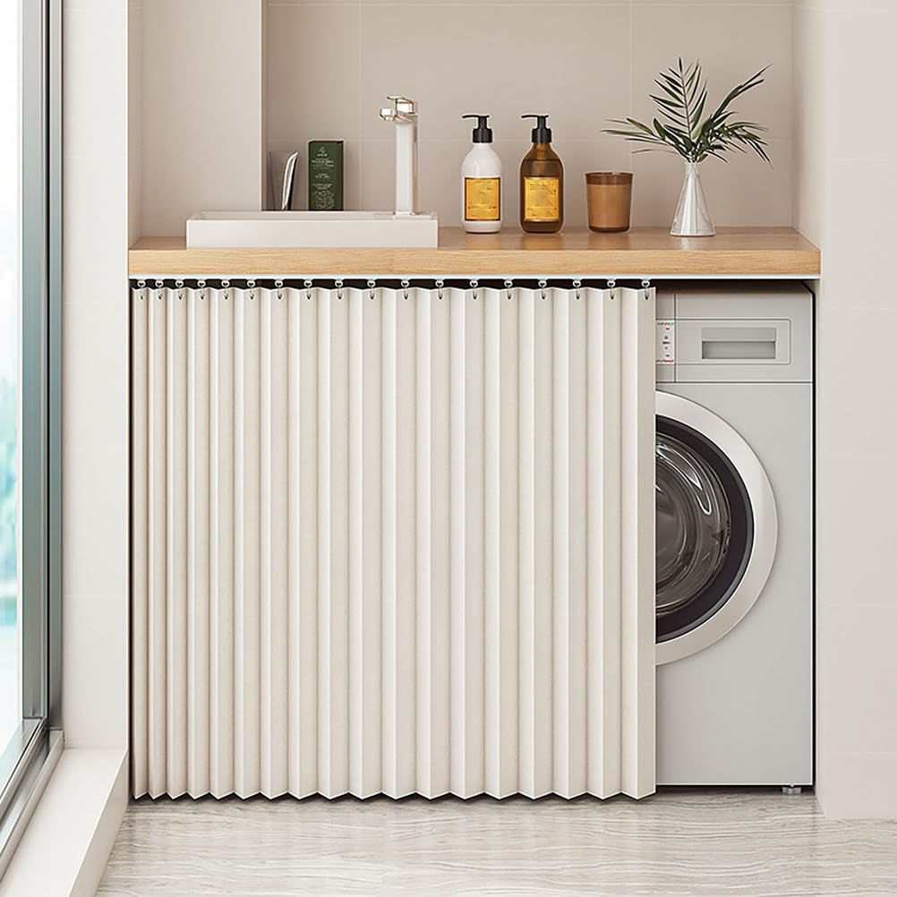 Genérico Cortinas Antipolvo para Espacios Abiertos de Lino Impermeable para Armarios Cortina con Riel Cortina Opacas Autoadhesiva para Estantes Cocinas,Blanca,W80cm/H80cm