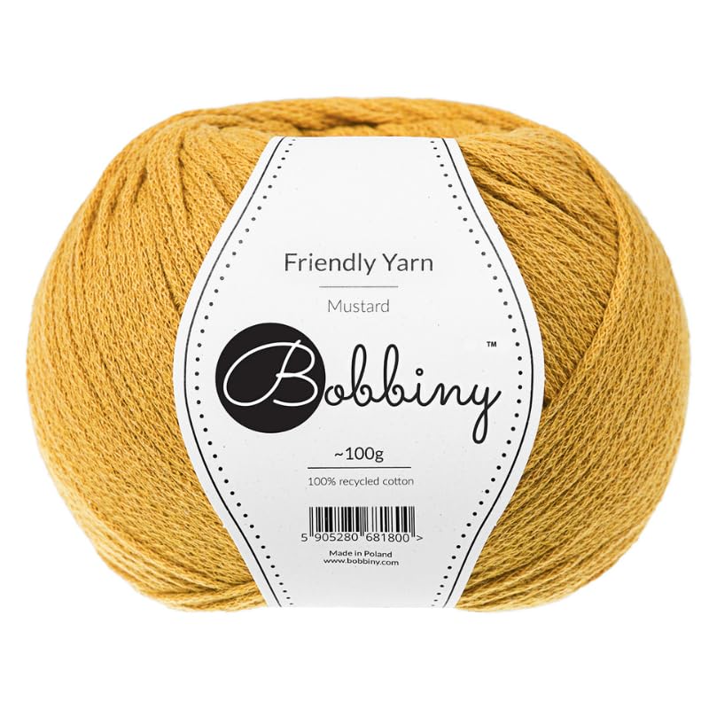Bobbiny Friendly Yarn 100% Recycled Cotton for Knitting Amigurumi Macrame Crochet ∼200m (Mustard)
