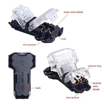 2 Pin T Connector for 22/20/18 AWG Wiring,Max DC/AC 300V 10A,IDC Self Stripping,T Tap Wire Splicer to Connect Branches to Main Wire,Car,LED Lighting,Video/Audio,and More,Clear Cover,10 PCS