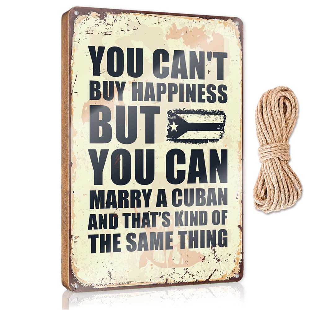 DTHA Sign For Front Door You Can'T Buy Happiness But Can Marry A Cuban Wooden Sign Camper Decor Farmhouse Bathroom Decorations(23X35CM)