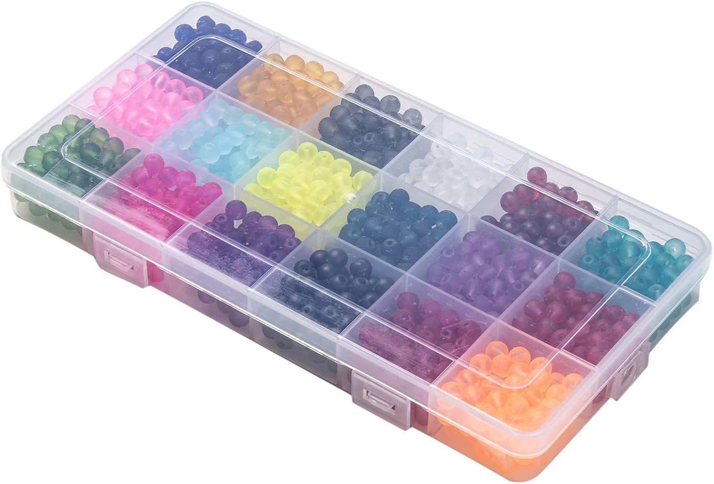 FASHEWELRY 1080Pcs Transparent Frosted Glass Beads 6mm Crystal Round Glass Loose Beads for DIY Jewelry Making (18 Colors)