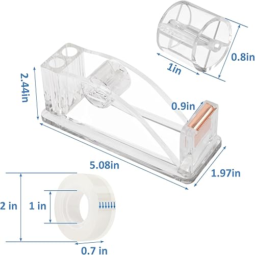 Miniatura 9 de Dispensador de cinta acrílica transparente, soporte para cortador de cinta antideslizante para rollos de cinta estándar, cintas transparentes y