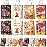Firetruck Gift Bags, 16Pcs Fire Truck Party Favor Bags Set - Firetruck Birthday Gift Bags, Firefighter Party Bags & Fire Truck Goodie Bags for Firefighter Party Decorations