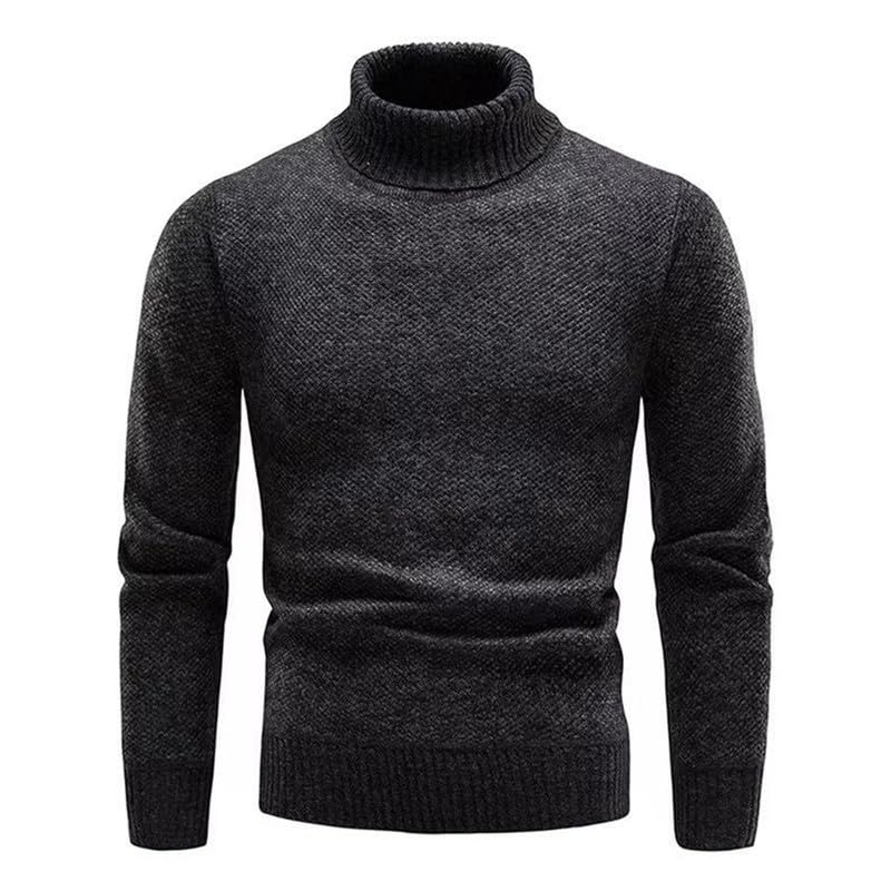 KISSQIQI Mens Slim Fit Turtleneck Sweater Long Sleeve Solid Color Knitted Thickened Pullover Sweater
