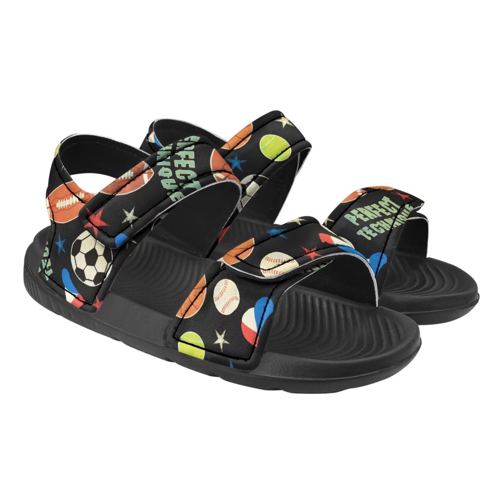 Pynewomyt Perfect Technique Black Print Kids Sandals Toddler Summer Shoes Boys Fashion Slide Sandals for Summer Adjustable Straps Slip on Athletic Casual Walking Slide