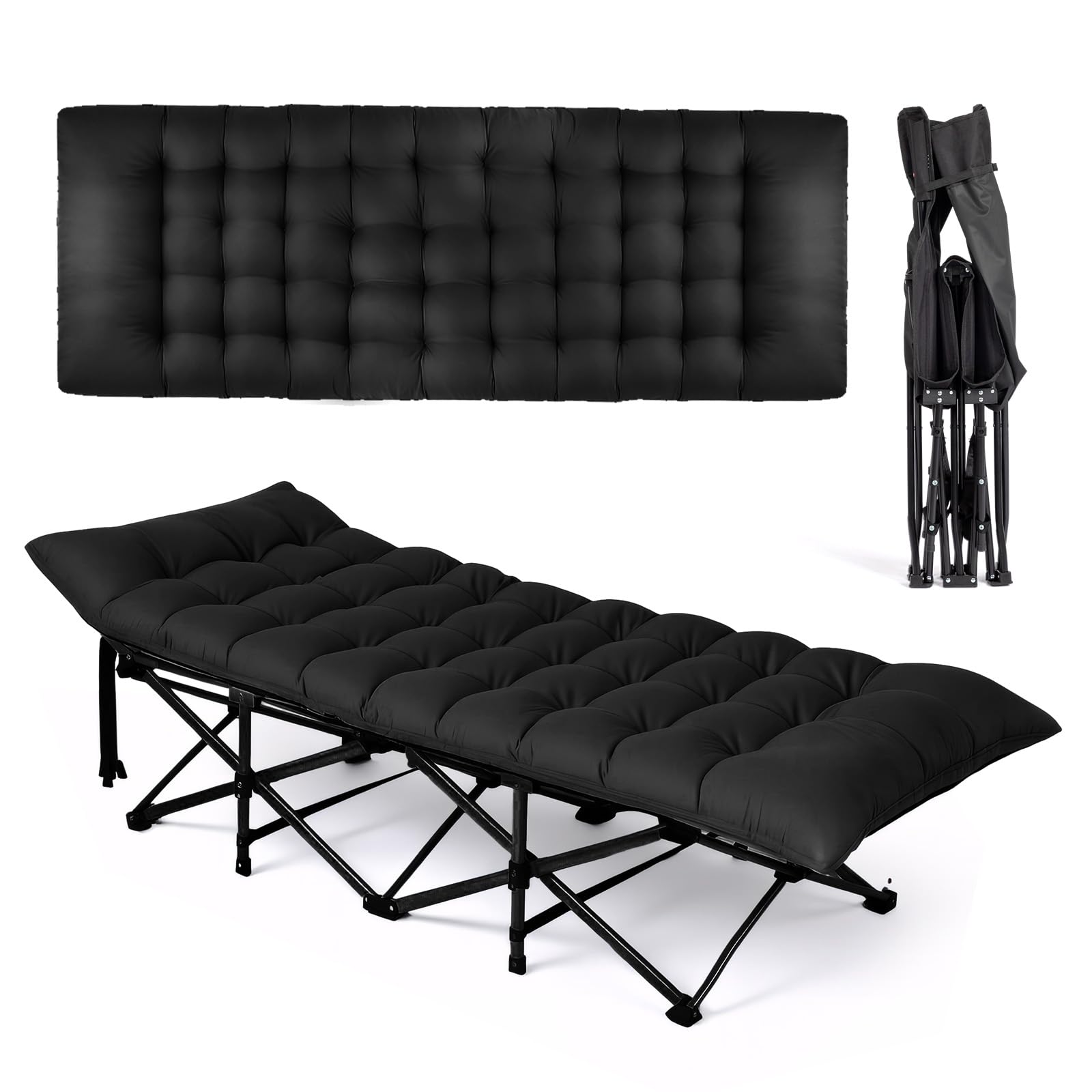 Bonnlo Letto da Campeggio Pieghevole – Lettino da Campeggio in Oxford 600D, Letto da Giardino, per Campeggio e Spiaggia, 190 x 71 x 36 cm (Nero, Con Materasso)