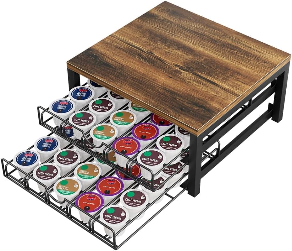 21493 Coffee Pod Holder Drawer 2 Tier for K Cup Capsule Pods Storage Organizer Under Coffee Pot Storage Sliding Drawer (Black, 2 Tier)-image-44