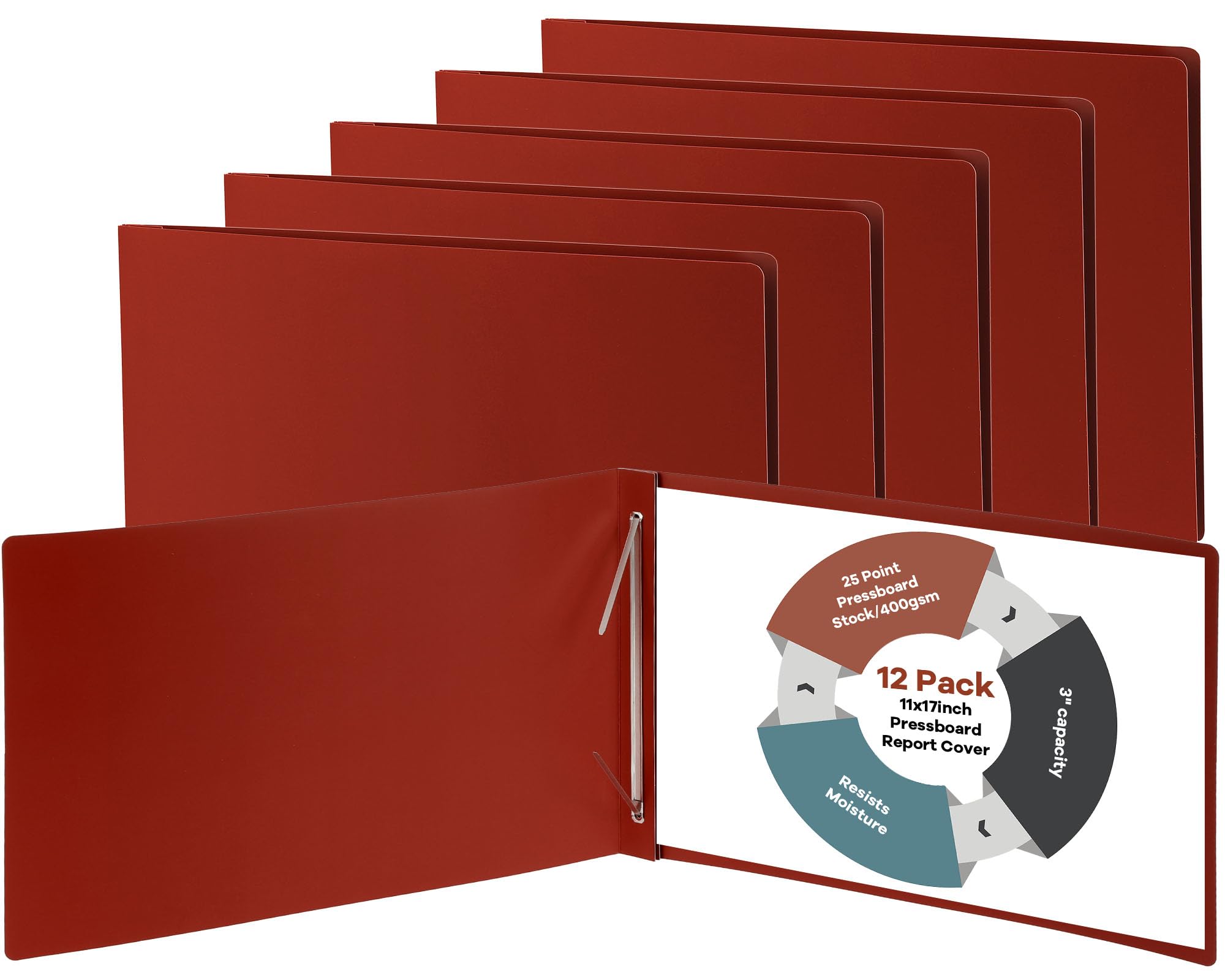 gisgfim 12 Pcs 11'' x 17'' Pressboard Report Cover 3" Capacity Metal Prong Paper Fastener with Compressor Presentation Binder Folder to Neatly Bind