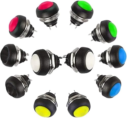 Miniatura 2 de 12 botones momentáneos impermeables de 0.472 pulgadas SPST ONOFF 3A3V-5V-9V-12V-24V-230VAC, mini botón redondo sin cerradura para trompeta de coche,