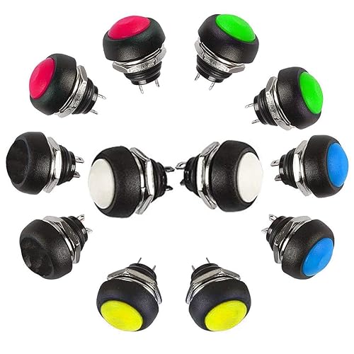 Miniatura 2 de 12 botones momentáneos impermeables de 0.472 pulgadas SPST ONOFF 3A3V-5V-9V-12V-24V-230VAC, mini botón redondo sin cerradura para trompeta de coche,