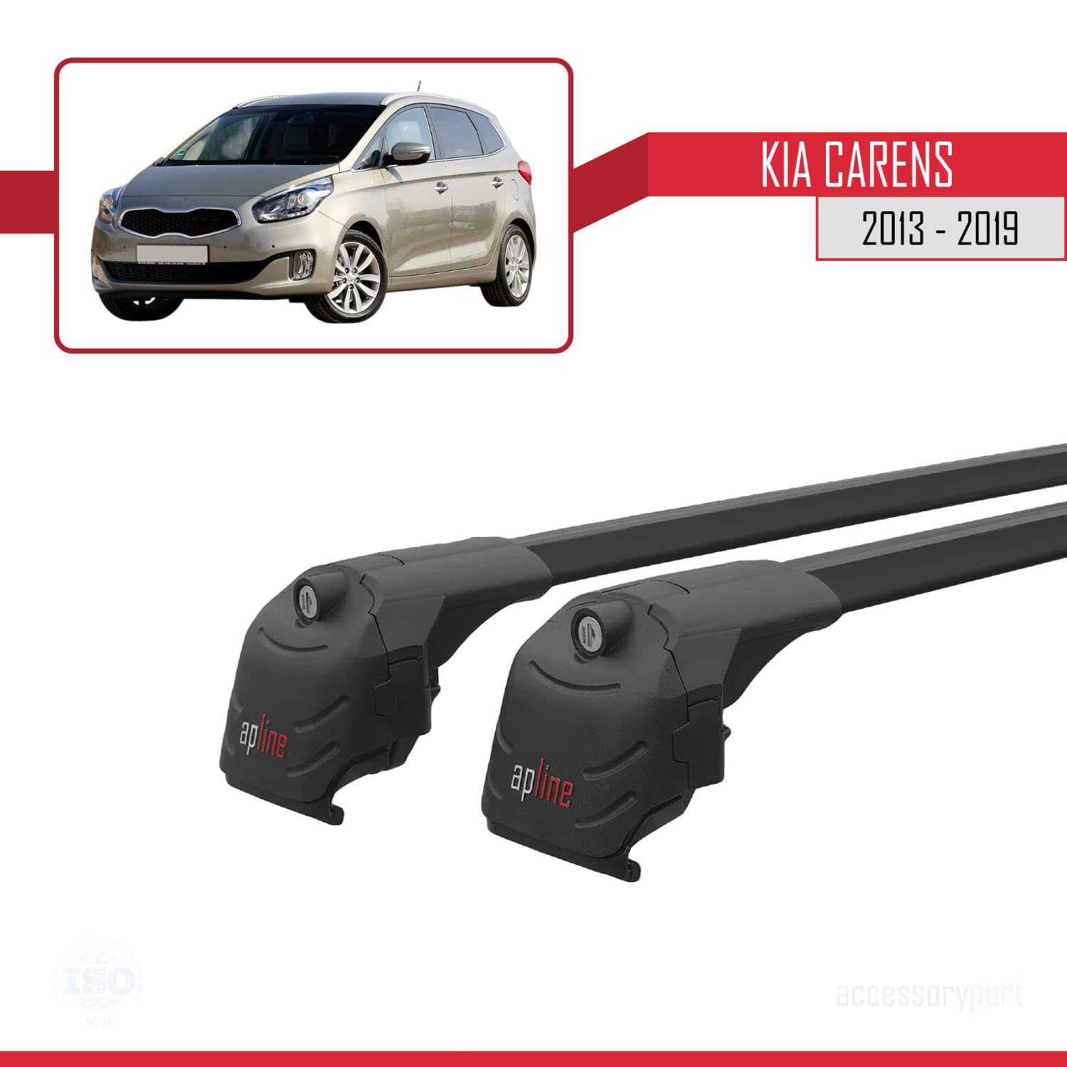 Compatible con Kia Carens (RP) 2013-2019 Modelo Ace-2 Barra de Techo Auto Portaequipajes Barras Transversales Negro Aluminio 2 Barras