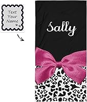 Vista 2 de Toalla de playa personalizada con estampado de leopardo rosa oscuro y negro con nombre para deporte, boda, regalo de cumpleaños, 30 x 60 pulgadas, 2