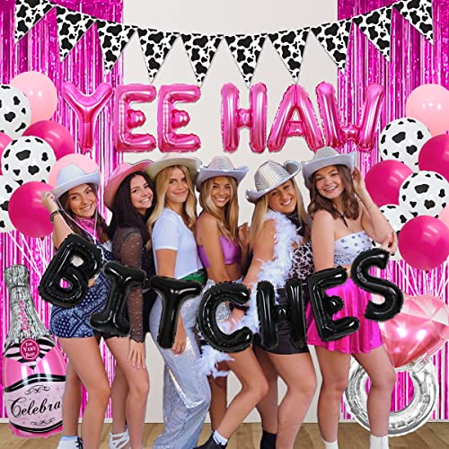 Sursurprise Western Hen Party Decorations, Hot Pink and Black Yeehaw Bitches Balloon Cow Print Pennant Banner - Image 3