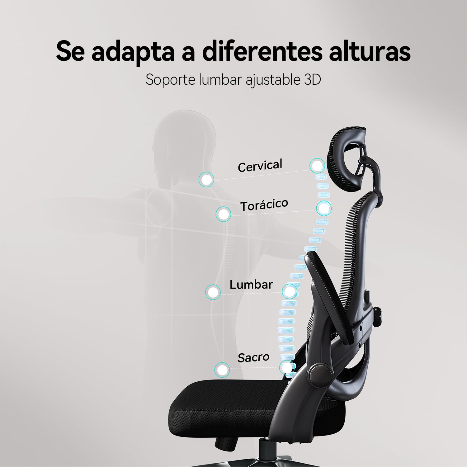 SIHOO M102C Silla ergonomica Escritorio, Silla de Oficina Grande y Alta con reposabrazos Plegables, Soporte Lumbar Ajustable Silla Escritorio, Silla Oficina ergonómica para Uso doméstico - Negro