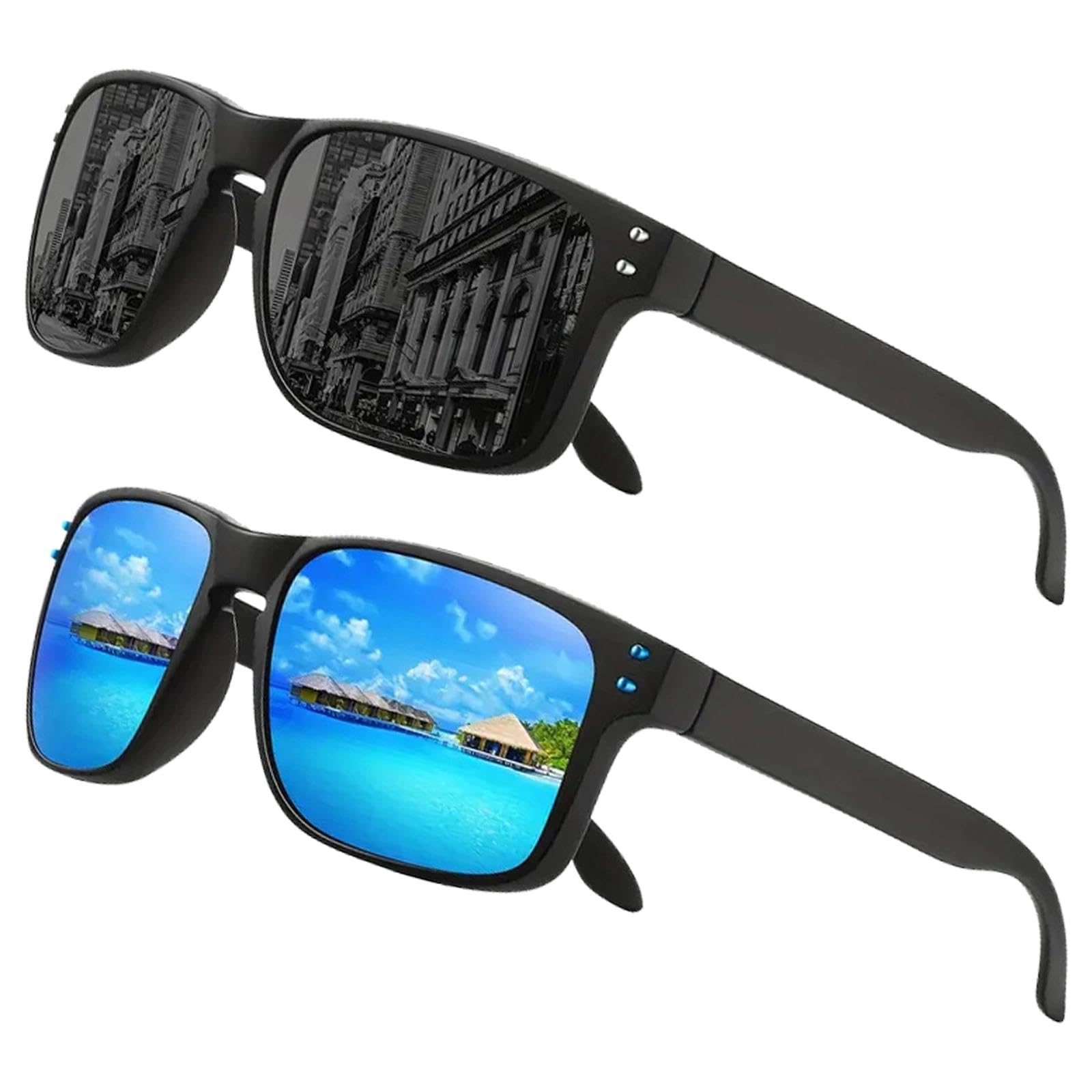 JSTHHTT 2 Gafas de Sol Polarizadas Hombres, Protección UV400 Running Pesca Viajes Deportes al Aire Libre Gafas Conducir, Conducción Ciclismo Pesca Escalada Anti-deslumbramiento Marco Irrompible