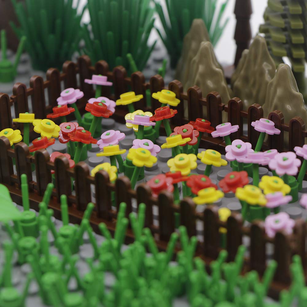 Set de Construcción, Accesorios de Jardín/Selva/Botánico/Bosque/Granja, Jueguete Ladrillos de Flores/Plantas/Hierba/Árbol/Animales, Juguetes para Niños y Adultos