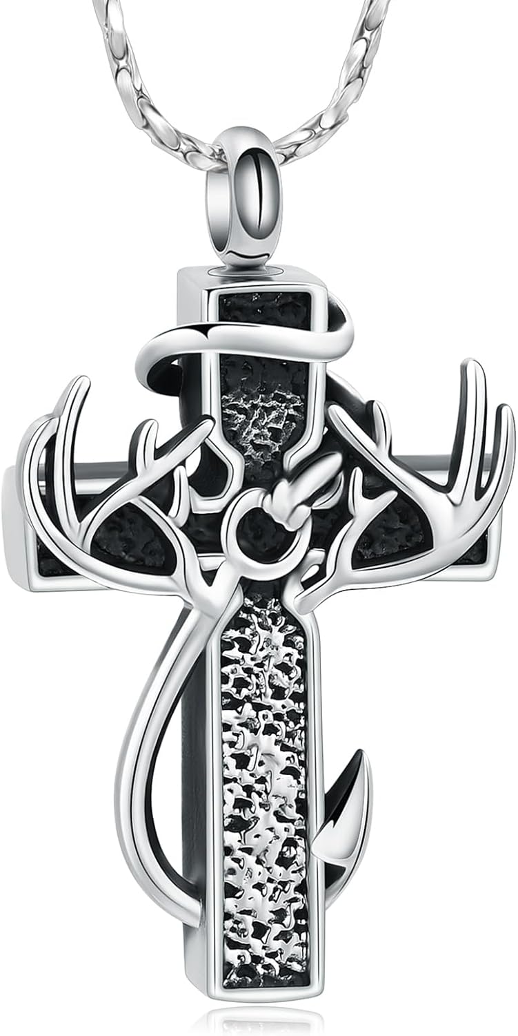 Imrsanl Cross Urn Necklace for Ashes for Women Men Fish Hook Cremation Jewelry Deer Antler Memorial Pendant Human Ashes Holder Keepsake Gifts Imrsanl Cross Urn Necklace for Ashes for Women Men Fish Hook Cremation Jewelry Deer Antler Memorial Pendant Human Ashes Holder Keepsake Gifts