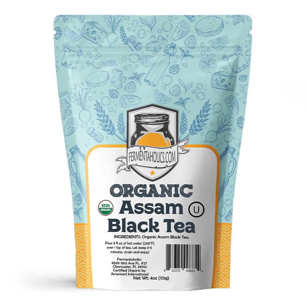 Assam Black Tea – 4 oz – USDA Certified Organic Loose Leaf – OU Kosher – Ideal For Brewing Kombucha
