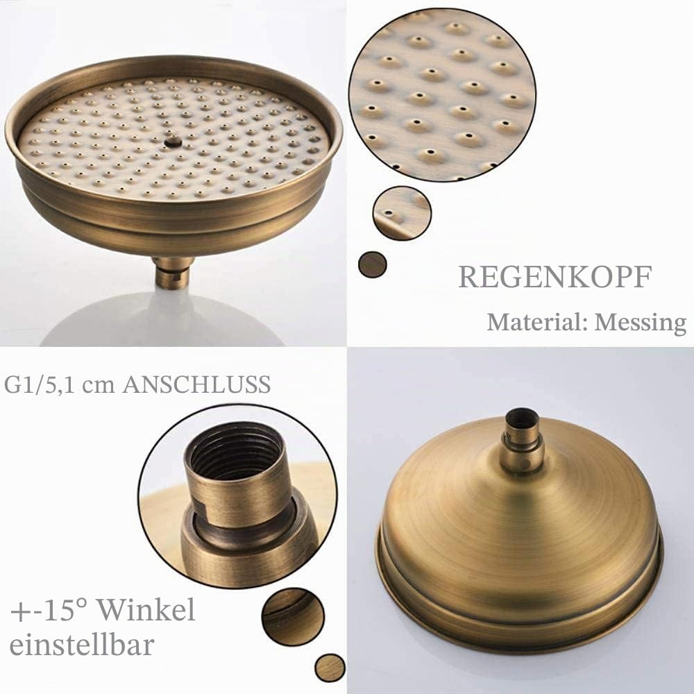 Antik Messing rund 8 Zoll Regenduschkopf Badzubehör Ersatzduschkopf Duschkopf Regendusche (Standard 1/2 Zoll)