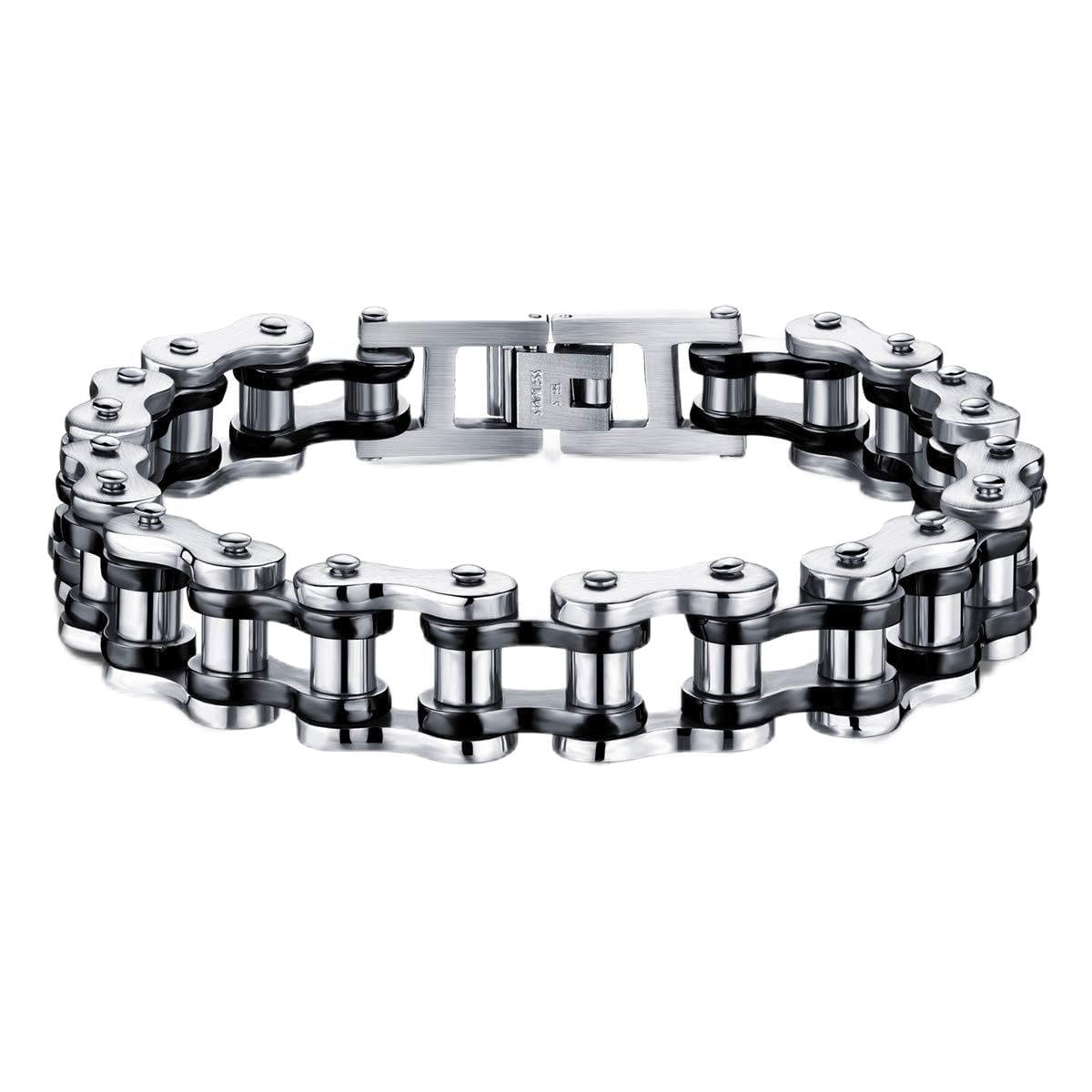 ATEIELLI Pulsera de acero inoxidable para moto, cadena color plata B301